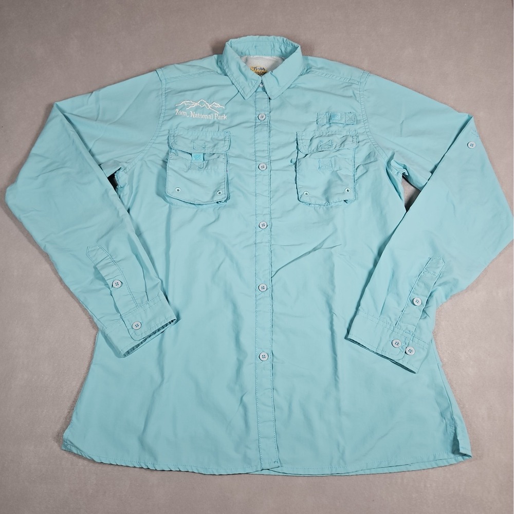 Banana Boat Womens Teal Vented Button Up Zion National Park Shirt Size Large